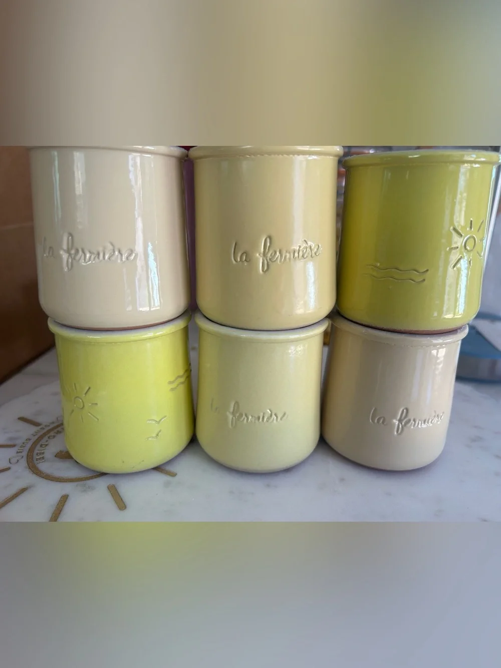 La Fermière Ceramic Yogurt Pots - Set of 6 in Yellow, Cream & Yellow decor